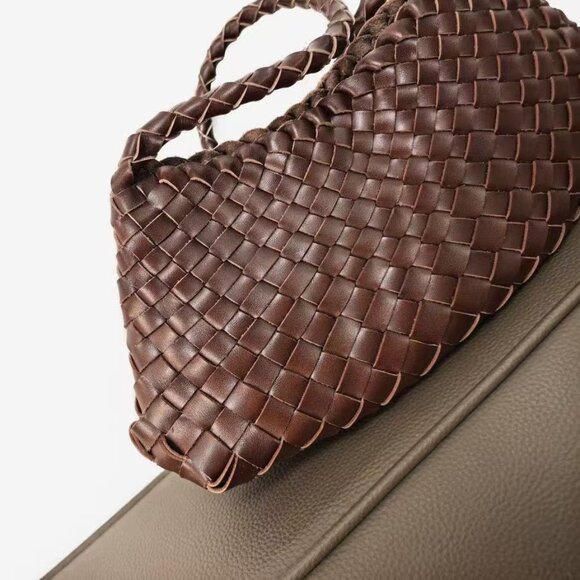 Dragon Diffusion santa croce small woven leather bag in dark brown - Picture 6 of 9